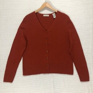 Lord & Taylor Merino Cardigan Sweater in Rust
